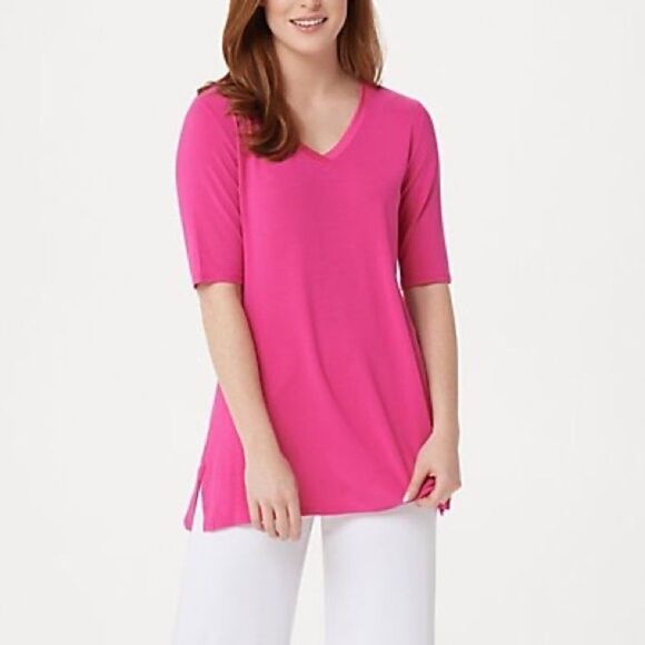 H by Halston Essentials Elbow-Sleeve V-Neck Tunic w/ Wide Side Slits - Picture 1 of 7
